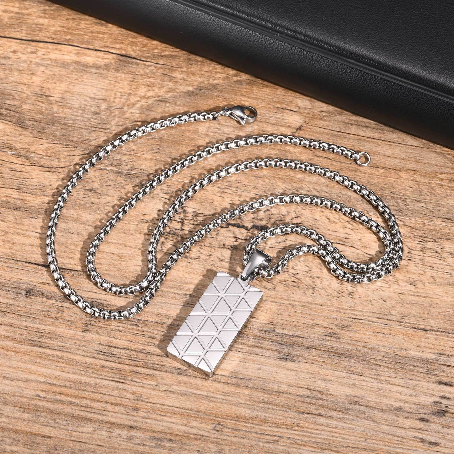 Kemstone Stainless Steel Rectangular Pendant Necklace for Men PN-2077