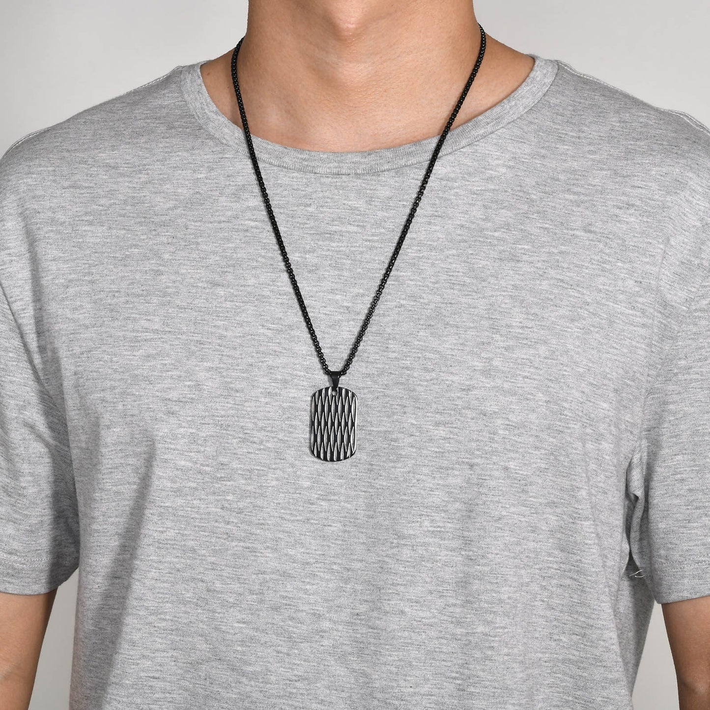 Kemstone Men’s Stainless Steel Geometric Ripple Dog Tag Pendant Necklace – Modern Street Style PN-1920