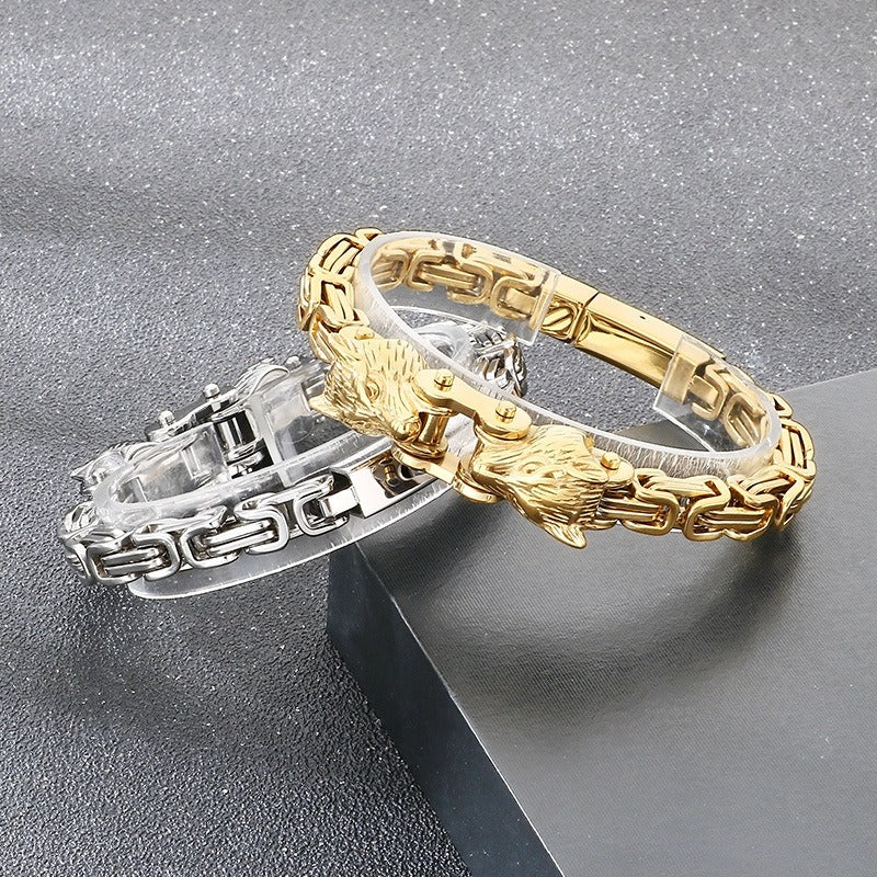 Kemstone Men’s Titanium Steel Wolf Head Biker Chain Bracelet KB208300-KFC