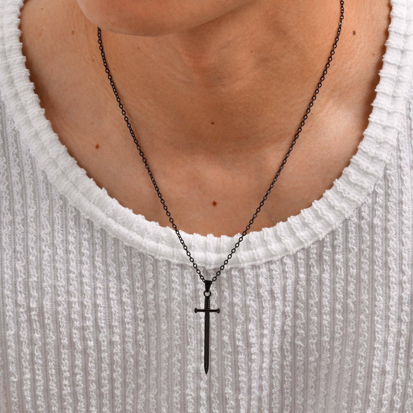 Kemstone Stainless Steel Sword Pendant Necklace for Men – Silver, Gold, Black NC-2556