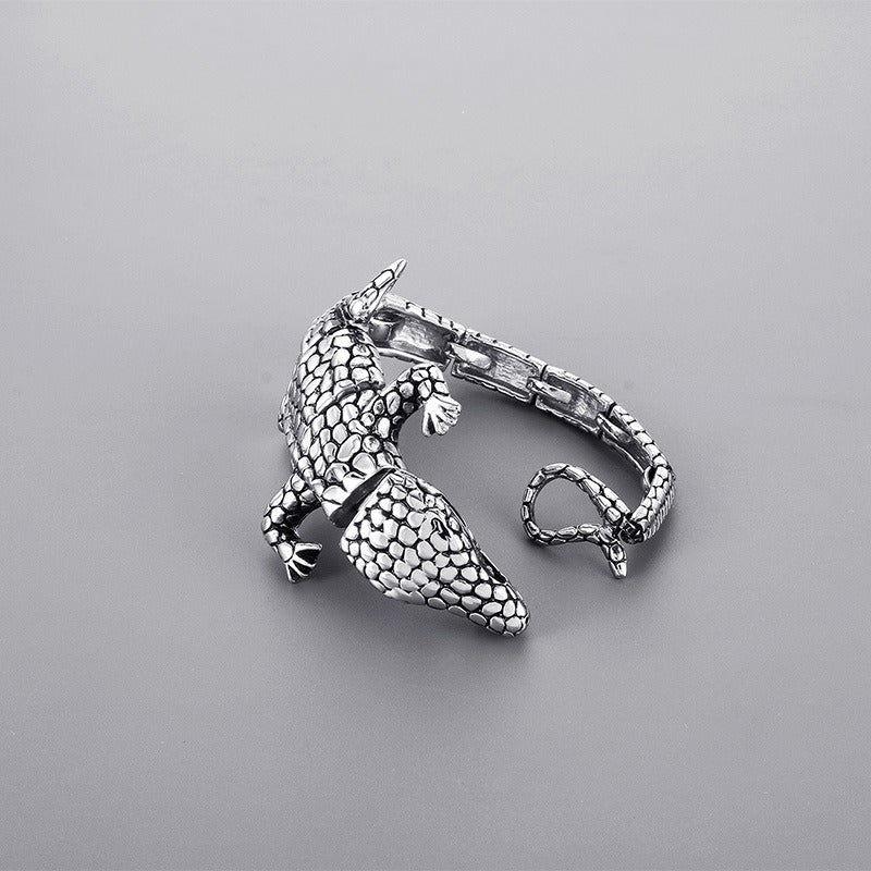 Pulsera Kemstone de acero y titanio negro mate - Cierre de esqueleto moderno y cadena con textura de cocodrilo para un estilo retro unisex KB33468-D