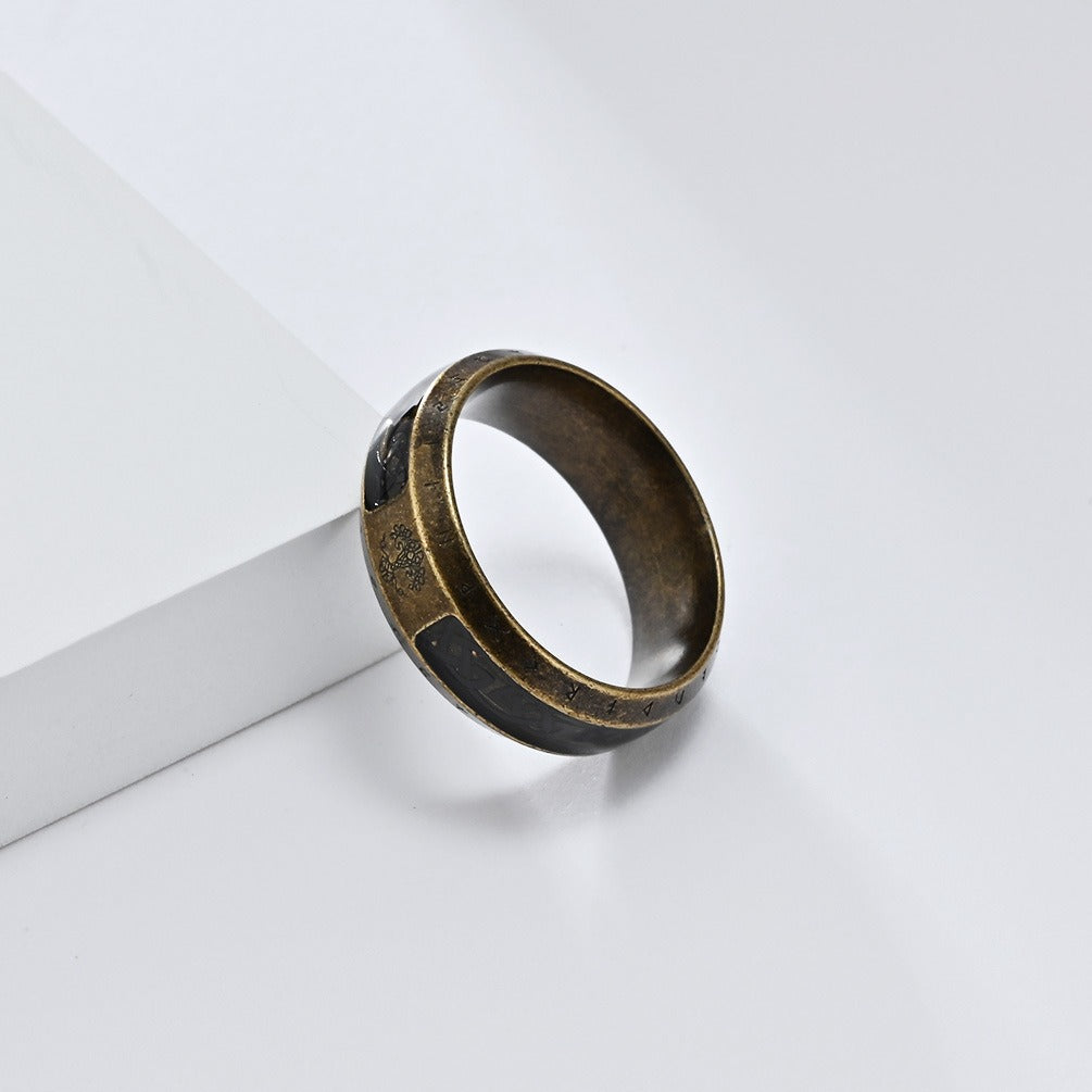 Kemstone Stainless Steel Viking Rune Ring – Tree of Life & Eternal Knot K-R919