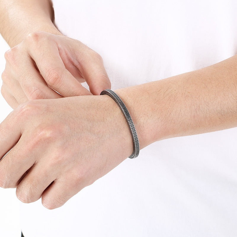 Kemstone Vintage Titanium Steel Open Cuff Bracelet for Men Engraved Arrow Pattern Bangle KB209303-LU