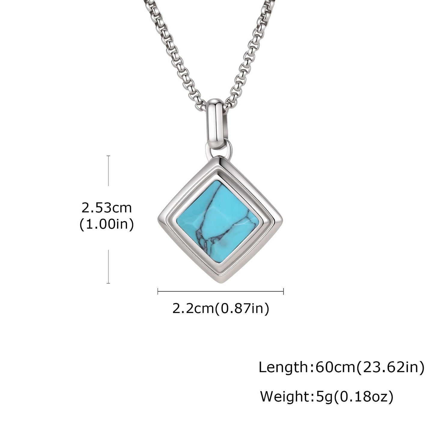 Kemston Tiger Eye Square Pendant Necklace for Men Stainless Steel Geometric Stone Design PN-2436