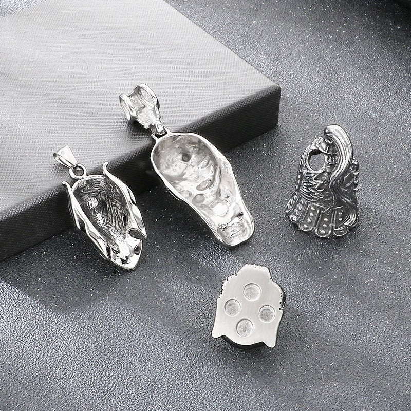 Kemstone Skull Pendant Necklace Titanium Steel Viking Helmet Design for Men Silver KP117049-LU