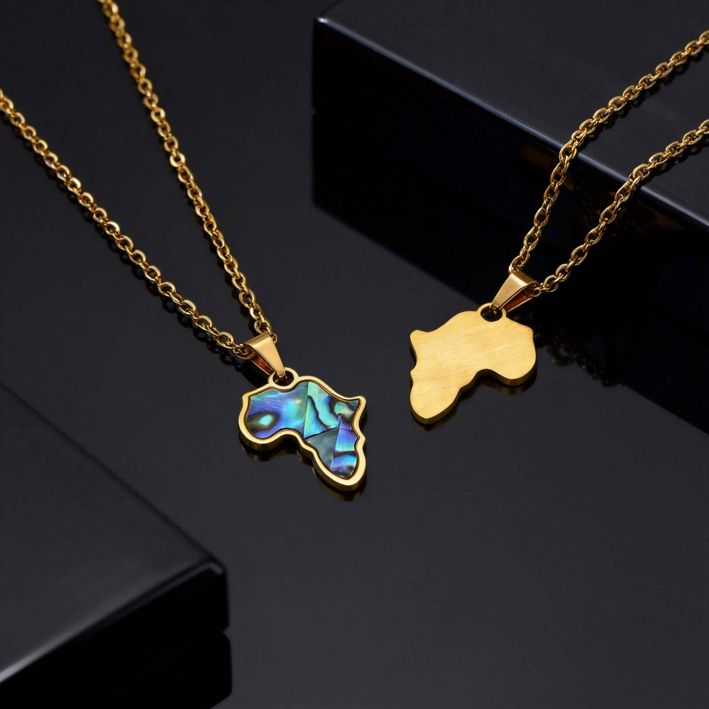 Kemstone Stainless Steel Africa Map Pendant Necklace – Abalone Shell Style for Men & Women PN-2185