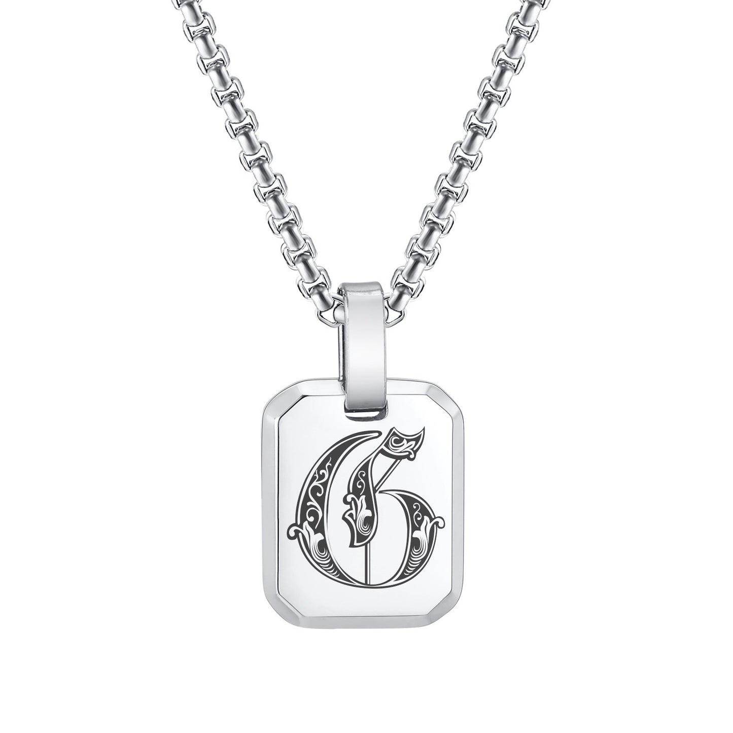 Kemston Initial Letter Pendant Necklace for Men Stainless Steel Tag Design PN-1925