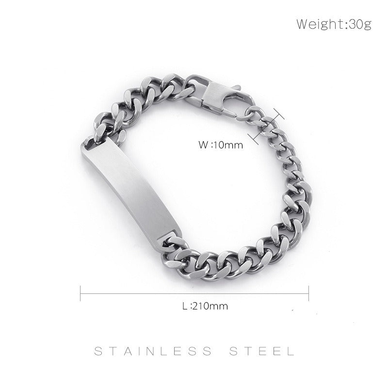 Kemstone Brushed ID Plate Cuban Chain Bracelet for Men – Titanium Steel 10mm KB148615-KLHQ