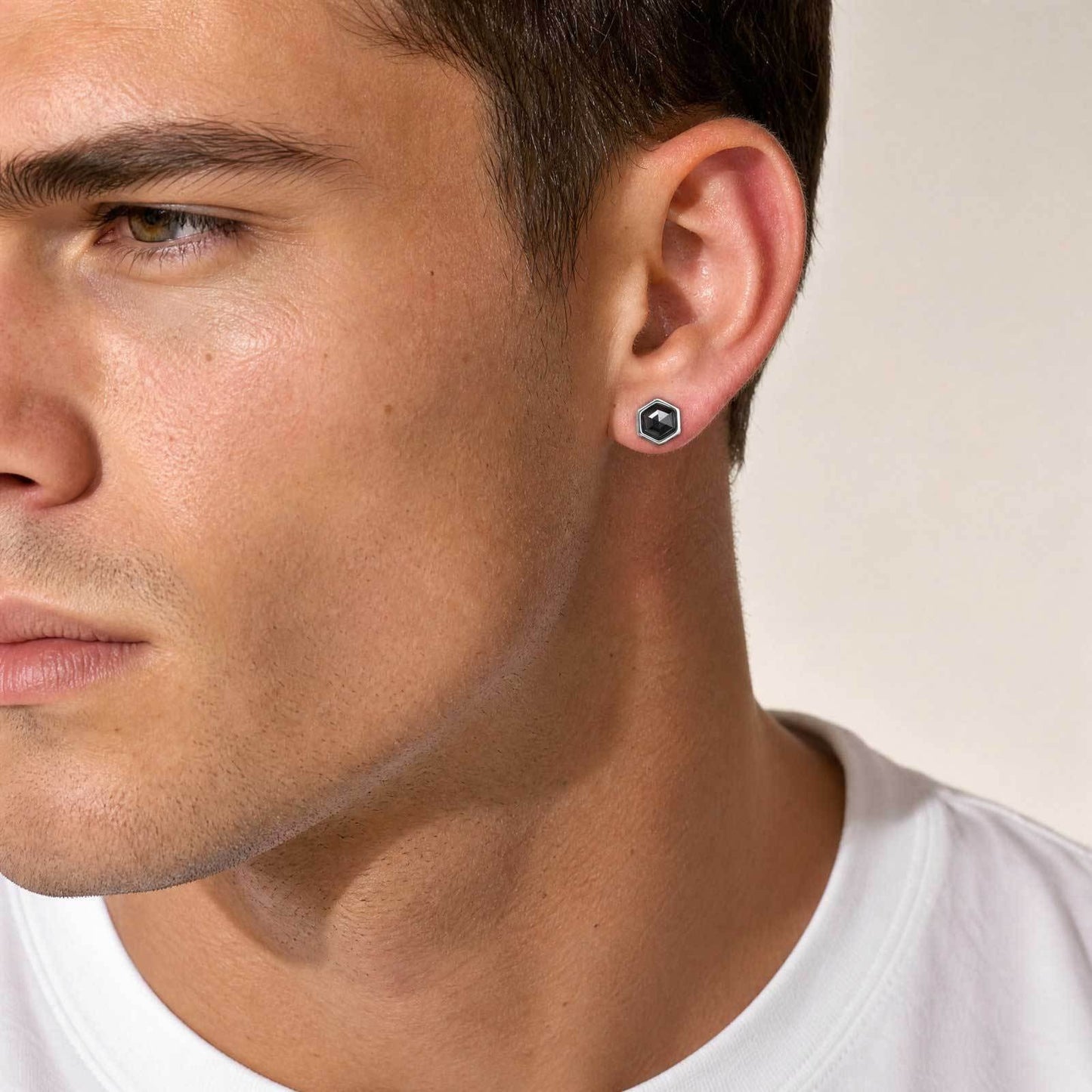 Kemston Hexagon Magnetic Earrings for Men Stainless Steel Black Cubic Zirconia Clip On Earrings EC-004