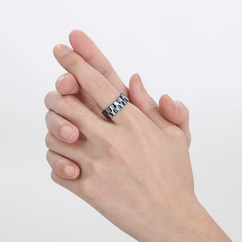 Kemstone Titanium Steel Wave Texture Ring for Men – Sand Finish KR111677-GC