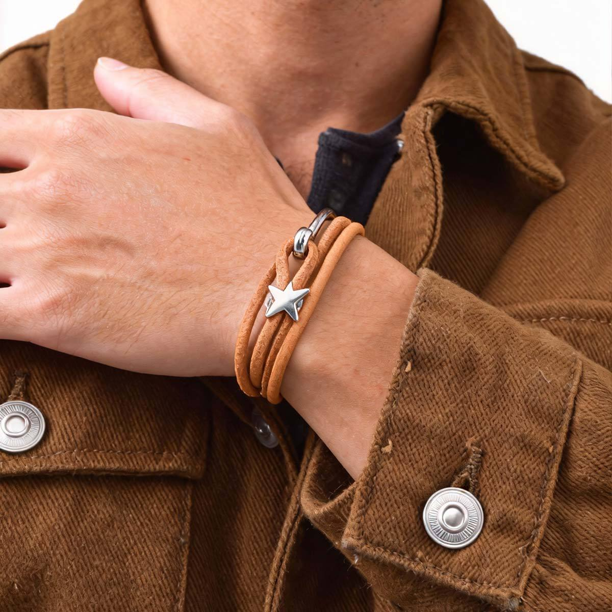 Kemstone Multi-Layer Black Leather Cord Alloy Bracelet for Men & Women BL-824