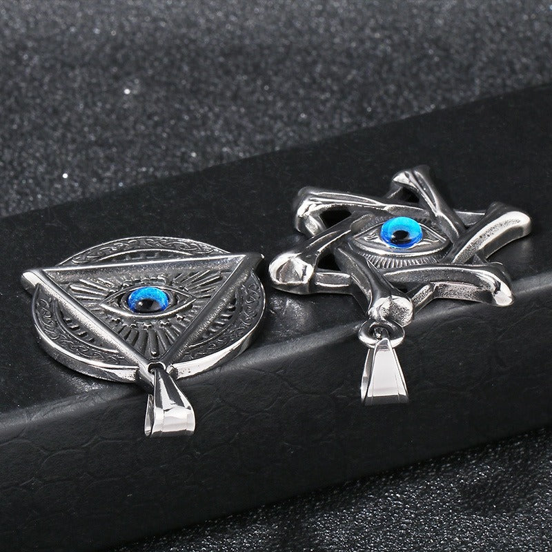 Kemstone Punk Triangle Chain Pendant - Vintage Hexagram Evil Eye Stainless Steel Necklace, Retro Bohemian Men's Fashion Accessory KP119884-MI