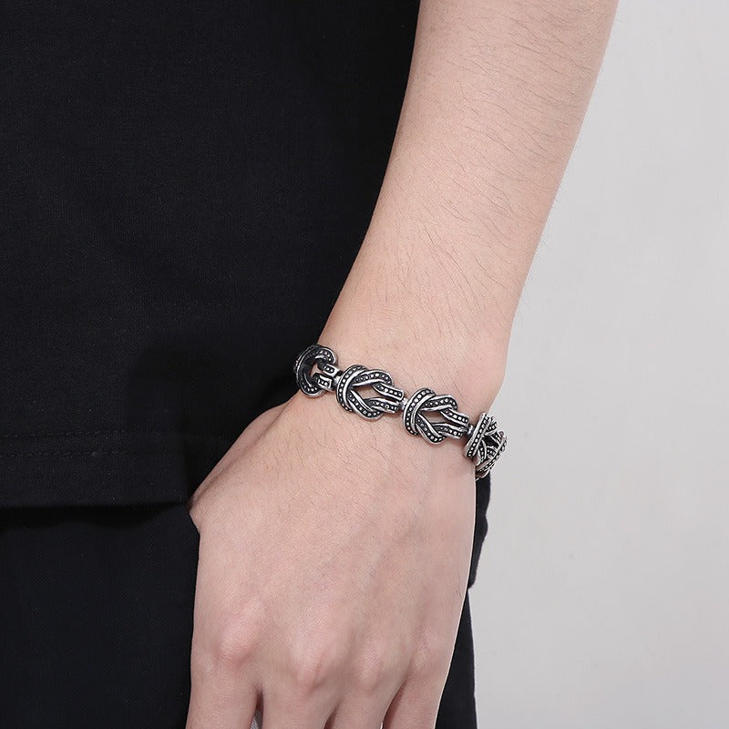 Pulsera punk Kemstone de acero y titanio negro mate - Diseño de puntos geométricos para hombre (ajustable) KB163101-KJX