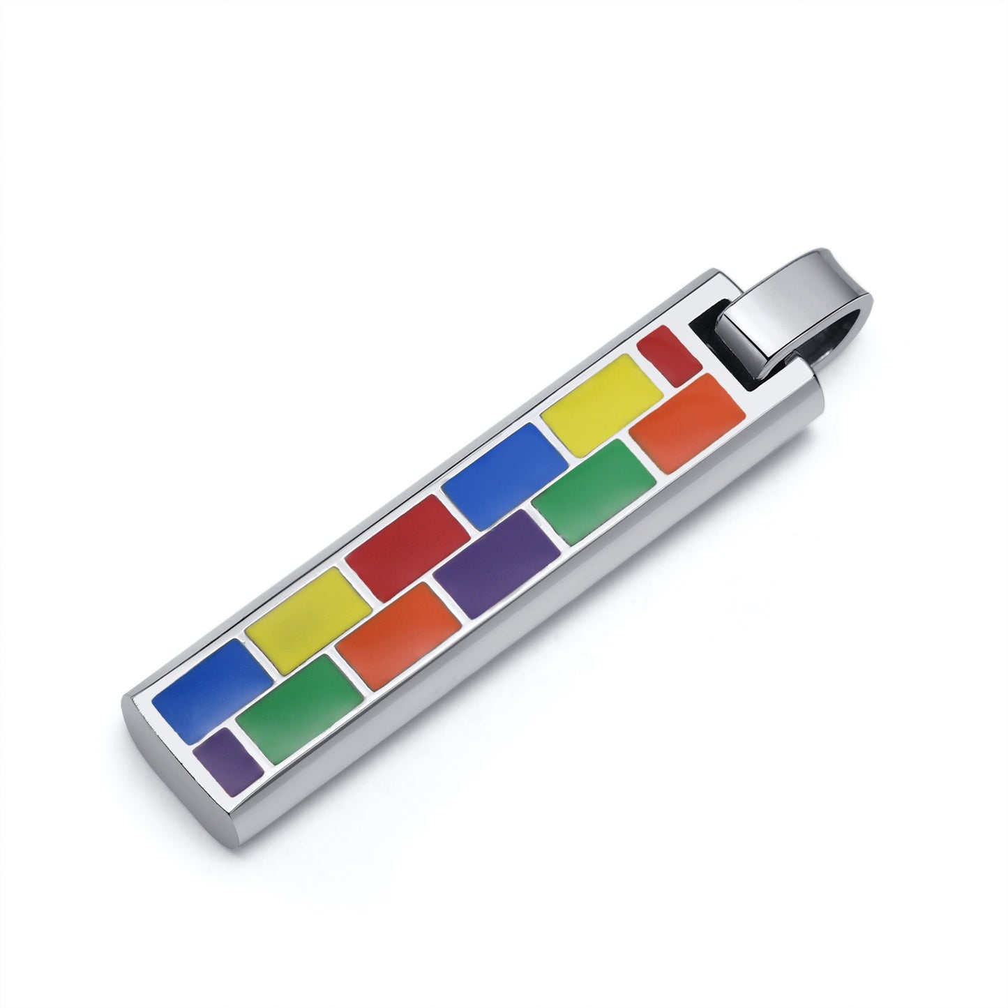 Kemstone Color Block Bar Pendant Necklace Stainless Steel Rectangle Design for Men PPN-004