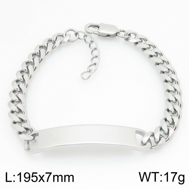 Kemstone Personalized Engraved Mens Bracelet, Stainless Steel Cuban Link ID Bracelet for Men, Custom Name Plate Chain Bracelet, Adjustable Fashion Jewelry Gift for Boyfriend Husband