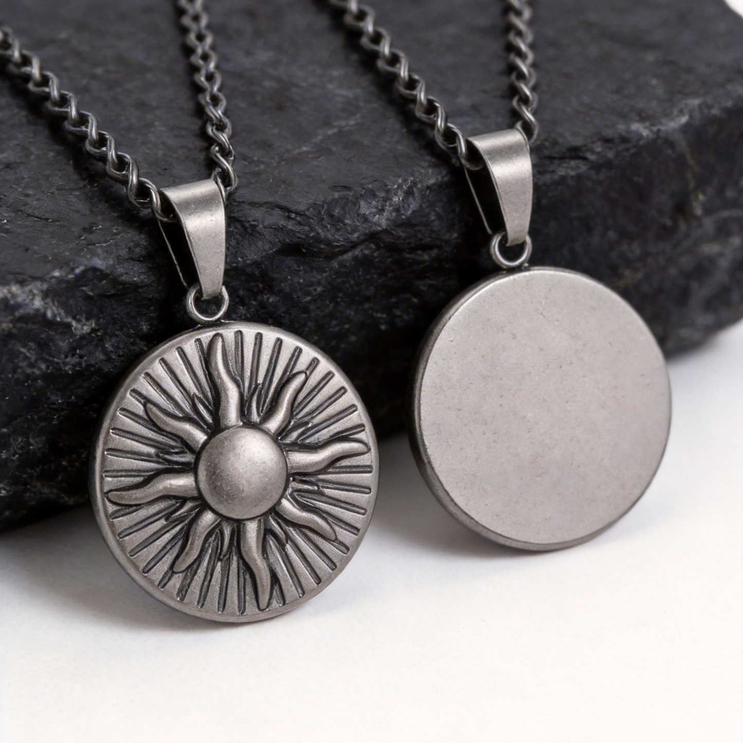 Kemstone Stainless Steel Sun Pendant Necklace for Men Round Disc Gold Silver PN-2306