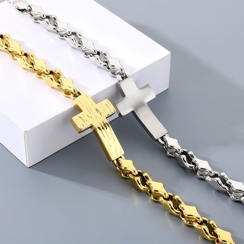 Kemstone Cross Bracelet for Men Titanium Steel Hammered Texture Gold Silver Black KB211655-KFC