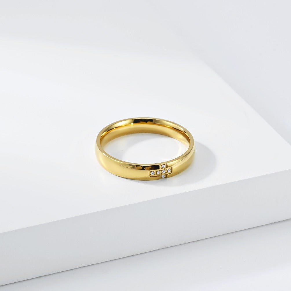 Kemston Cross Ring for Men & Women Stainless Steel Small Stone Detail K-R1222