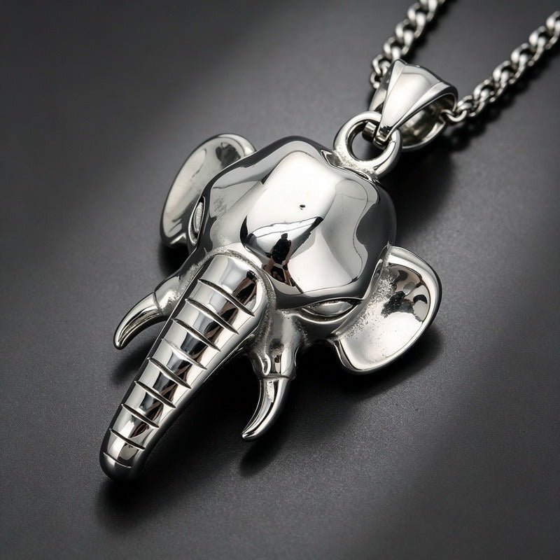 Kemstone Stainless Steel Elephant Pendant Necklace for Men Vintage Red Accent KP118497-LU