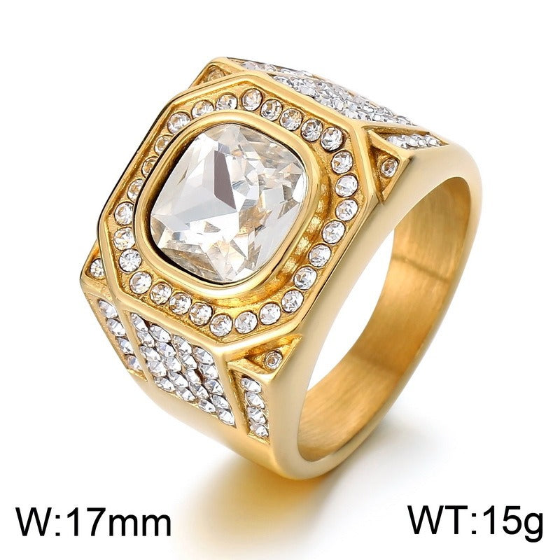 Kemstone Octagon Titanium Steel Hip-Hop Ring – Full-Cut Zircon Streetwear Band for Men KR110150