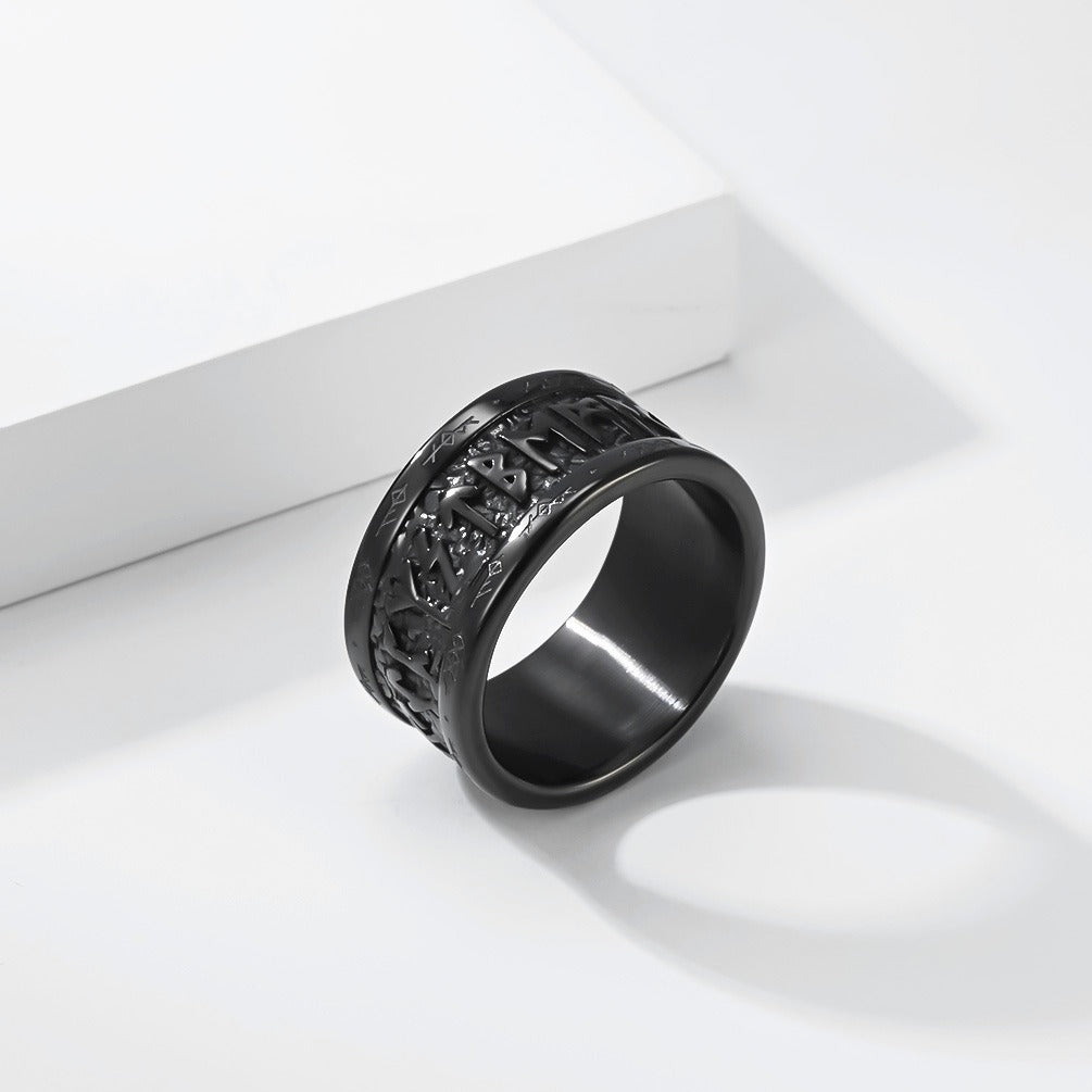 Kemstone Stainless Steel Viking Rune Ring – Spinner Band Style for Men K-R1153