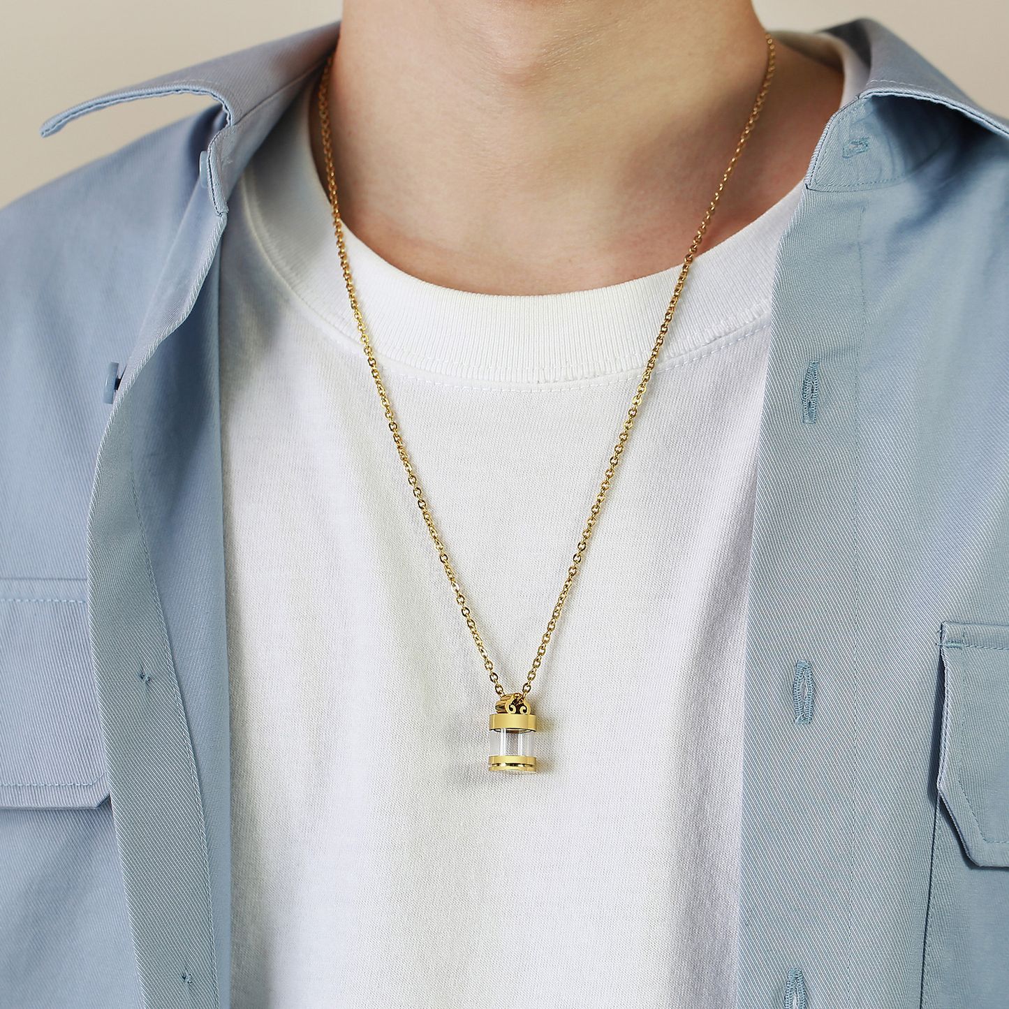 Kemstone Stainless Steel Keepsake Pendant Necklace for Men Women Glass Capsule PN-1537