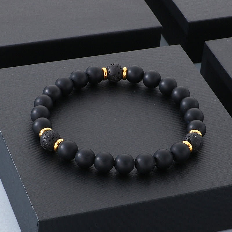 Kemstone Lava Stone Bead Bracelet Black Agate Elastic Bracelet 8mm for Men & Women KB210119-Z