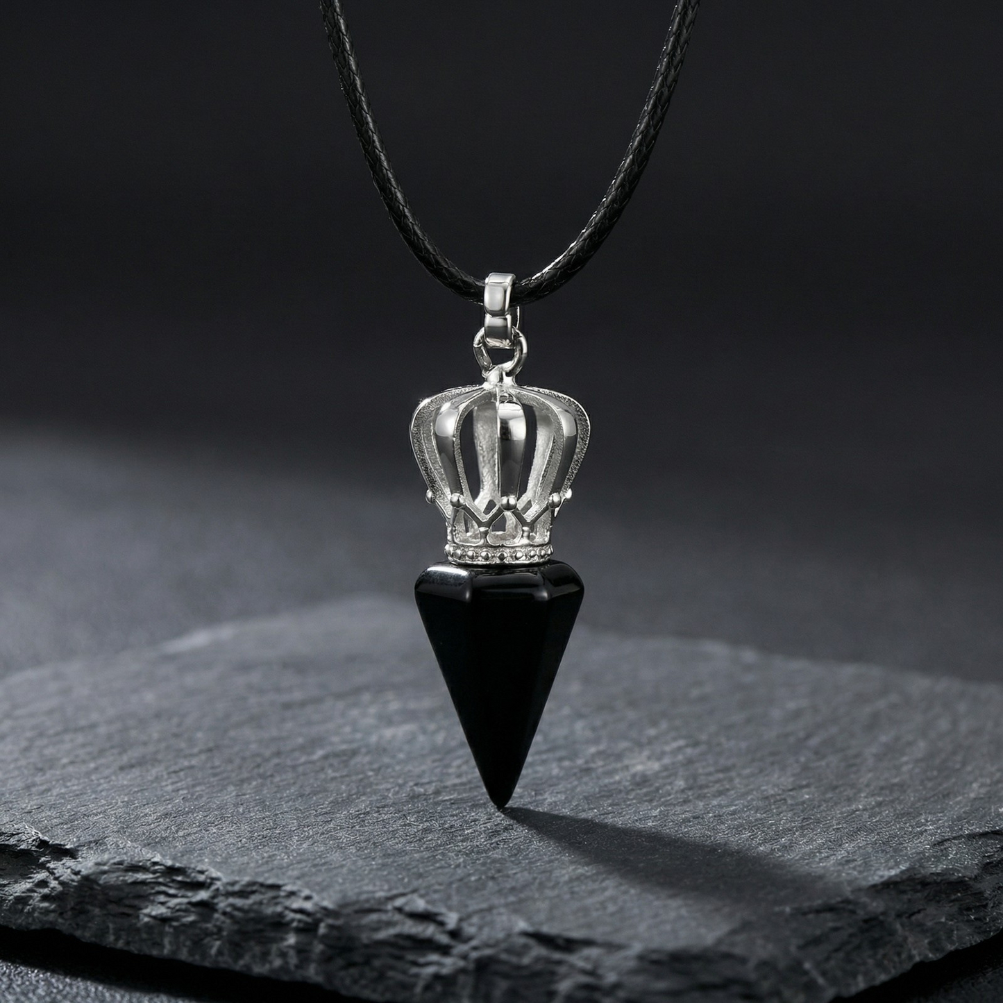 Kemstone Stainless Steel Bullet Tip Hexagonal Crown Tiger Eye Stone Pendant Necklace for Men PN-2286