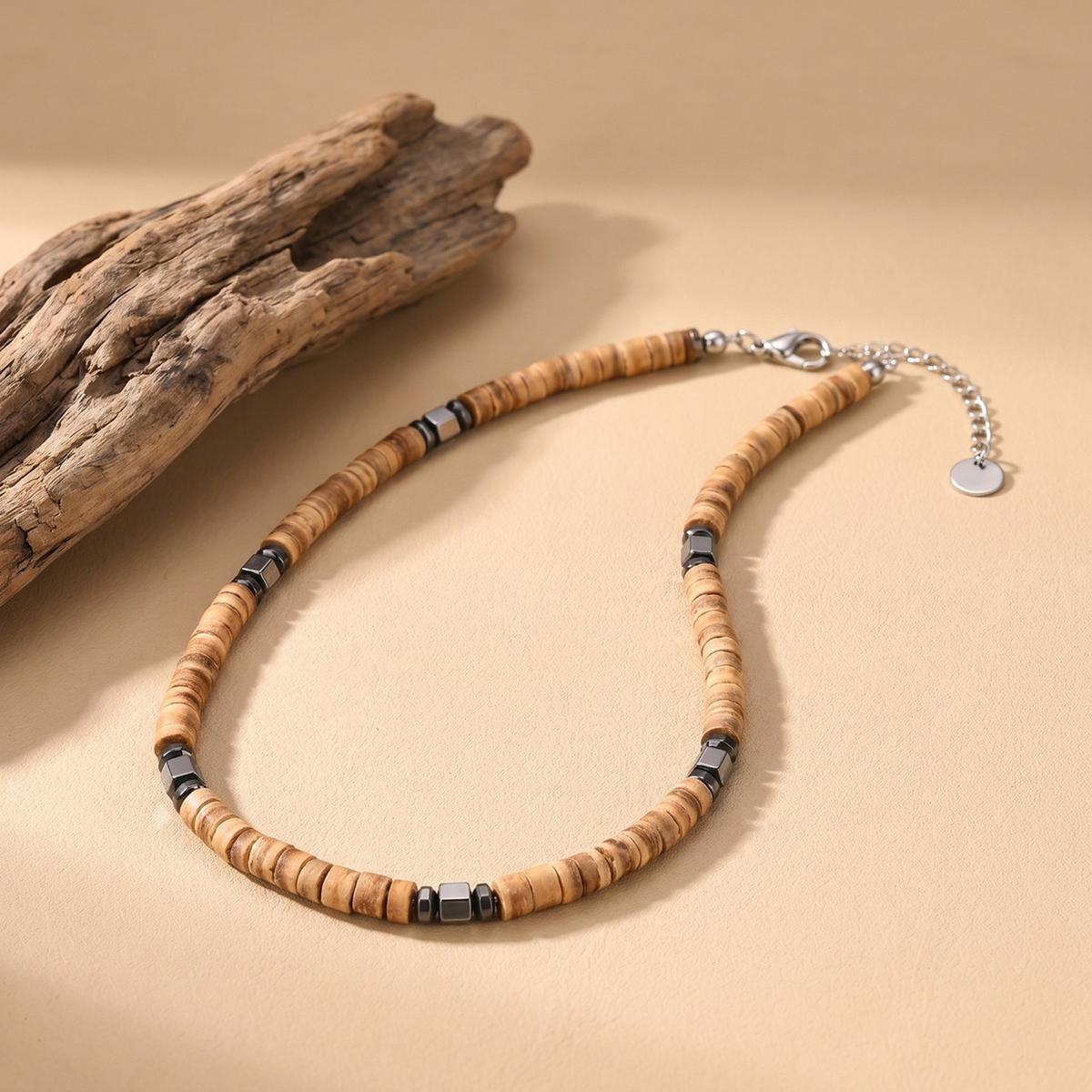 Kemstone Disc Bead Necklace for Men Geometric Accents NC3016
