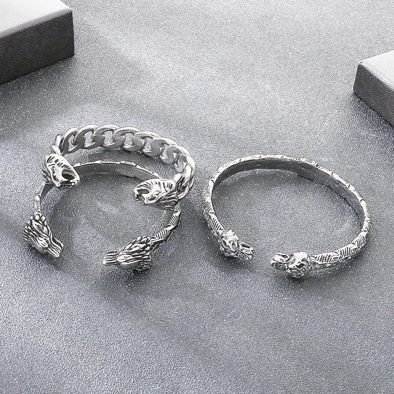 Kemstone Titanium Steel Lion Snake Head Cuff Bracelet for Men Gothic Animal Style KB209337-LU