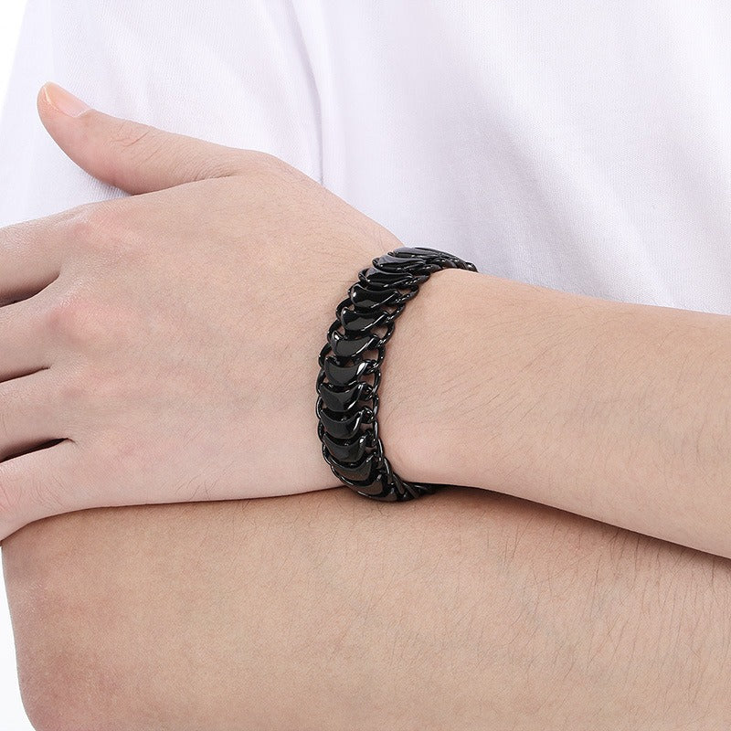 Kemstone Braided Dragon Bone Chain Bracelet for Men – Titanium Steel 19mm Hip Hop Style KB23390-D