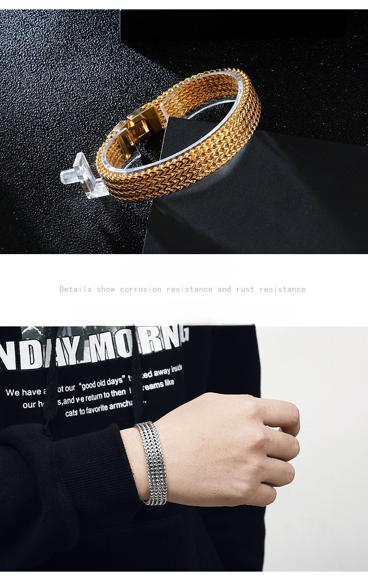 Kemstone Dragon Scale Chain Bracelet – Stainless Steel Fishbone Link with Box Clasp KB130184