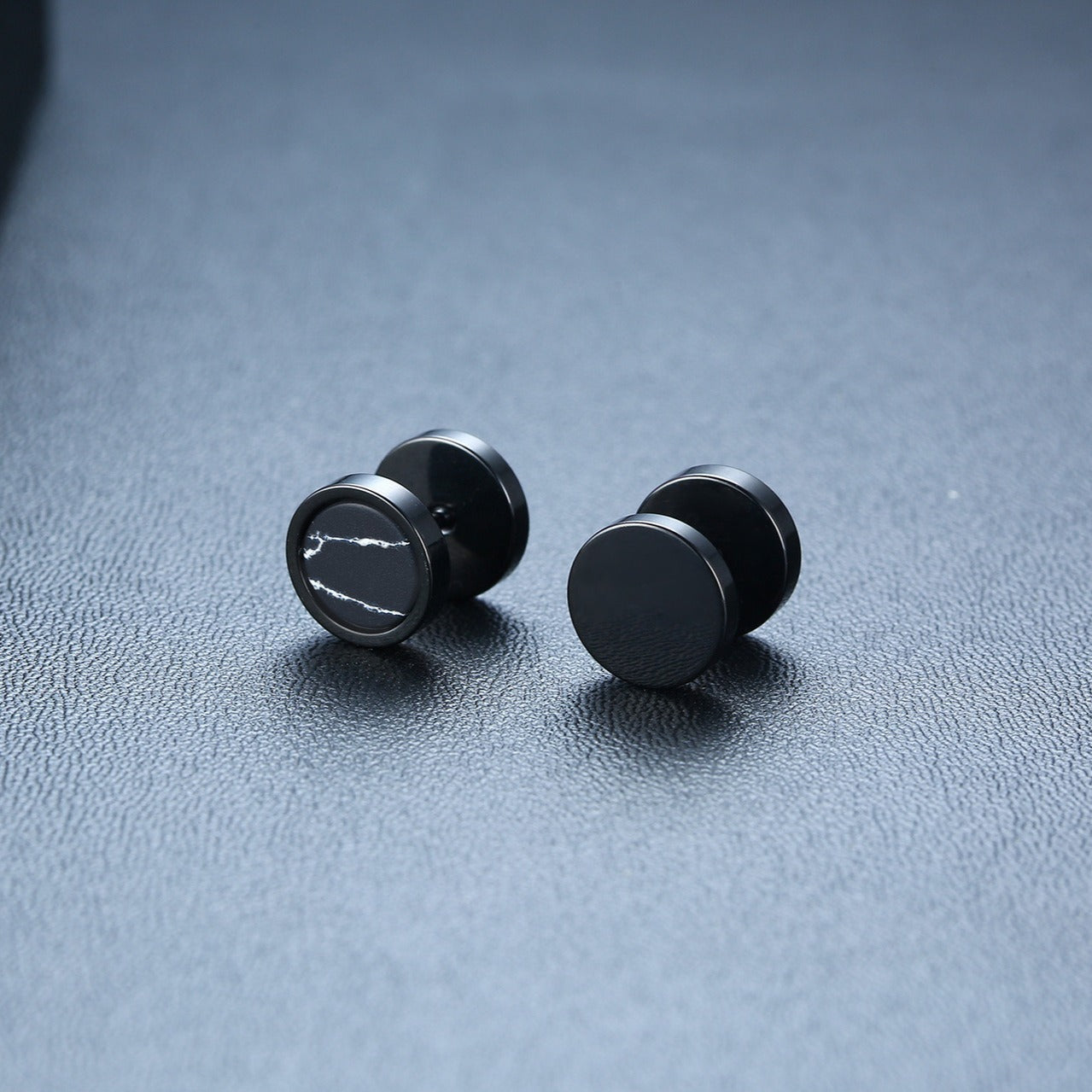 Kemstone Stud Earrings for Men Stainless Steel Round Stone Detail Black ES-302