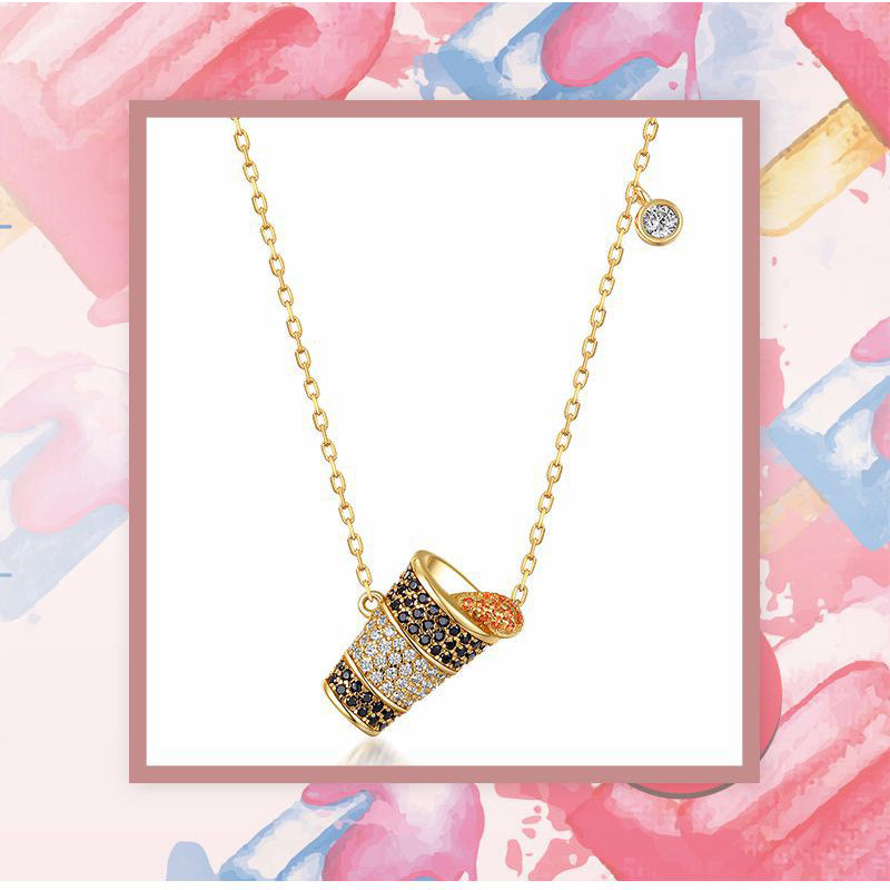 Collar artesanal Kemstone con diseño original de bebida de verano para mujer, en plata de ley S925 con circonitas de colores - 45,7 cm