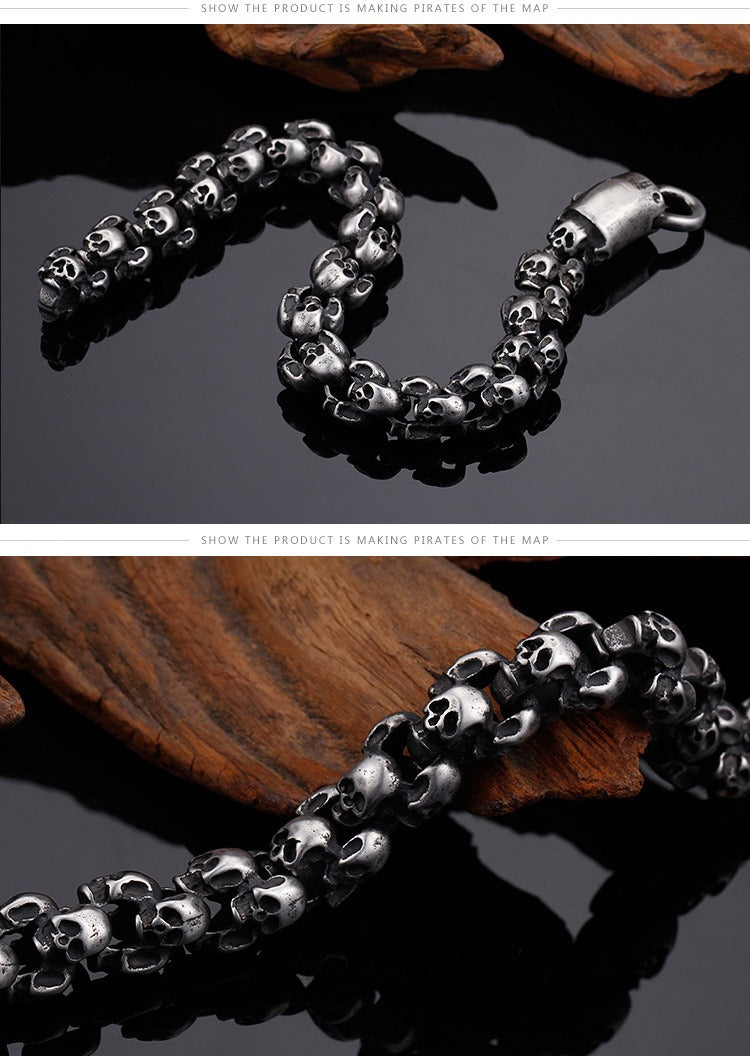 Kemstone Men’s Gold Skull Chain Bracelet – Stainless Steel Gothic Biker Jewelry KB81843-BD