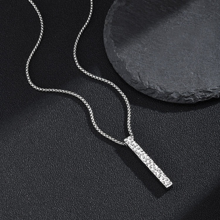 Kemstone Hammered Bar Pendant Necklace for Men Stainless Steel NC-3258