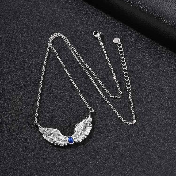 Kemston Stainless Steel Feather Wing Necklace for Men Cubic Zirconia Inlay NC-2878