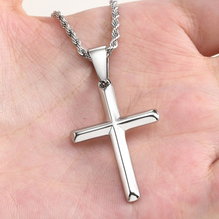Kemstone Stainless Steel Cross Necklace for Men Rounded Edge PN-2473