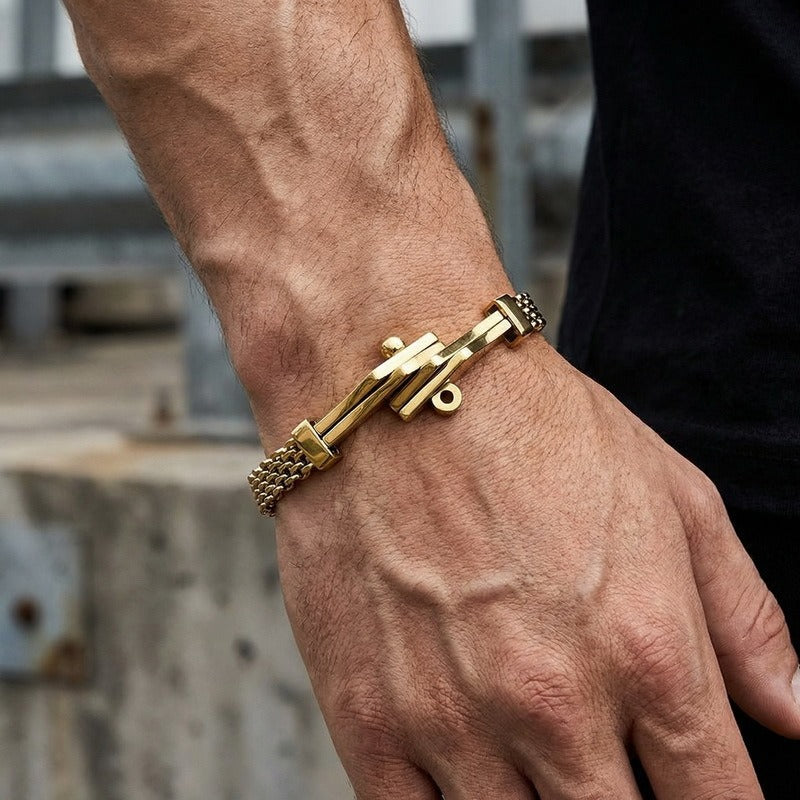 Kemstone Titanium Steel Cuban Link Bracelet for Men Curved Plate Mesh Chain KB213327-KFC