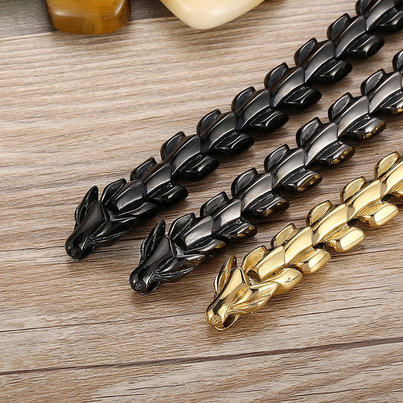 Kemstone Dragon Bone Chain Bracelet for Men – Titanium Steel Vacuum Plated 15mm Link KB150666-KJX