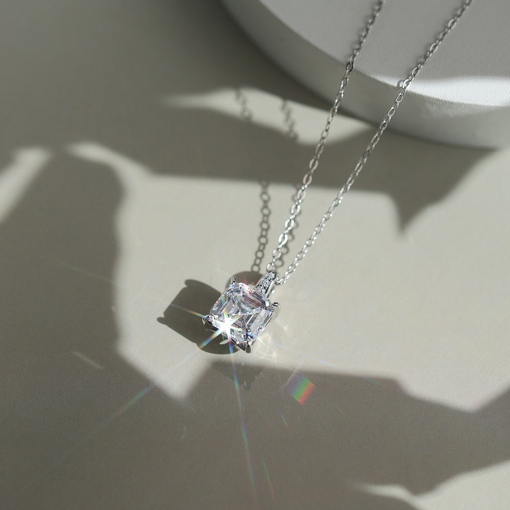 Kemstone 925 Sterling Silver Square Pendant Necklace for Women Cubic Zirconia Gold Silver LZN15