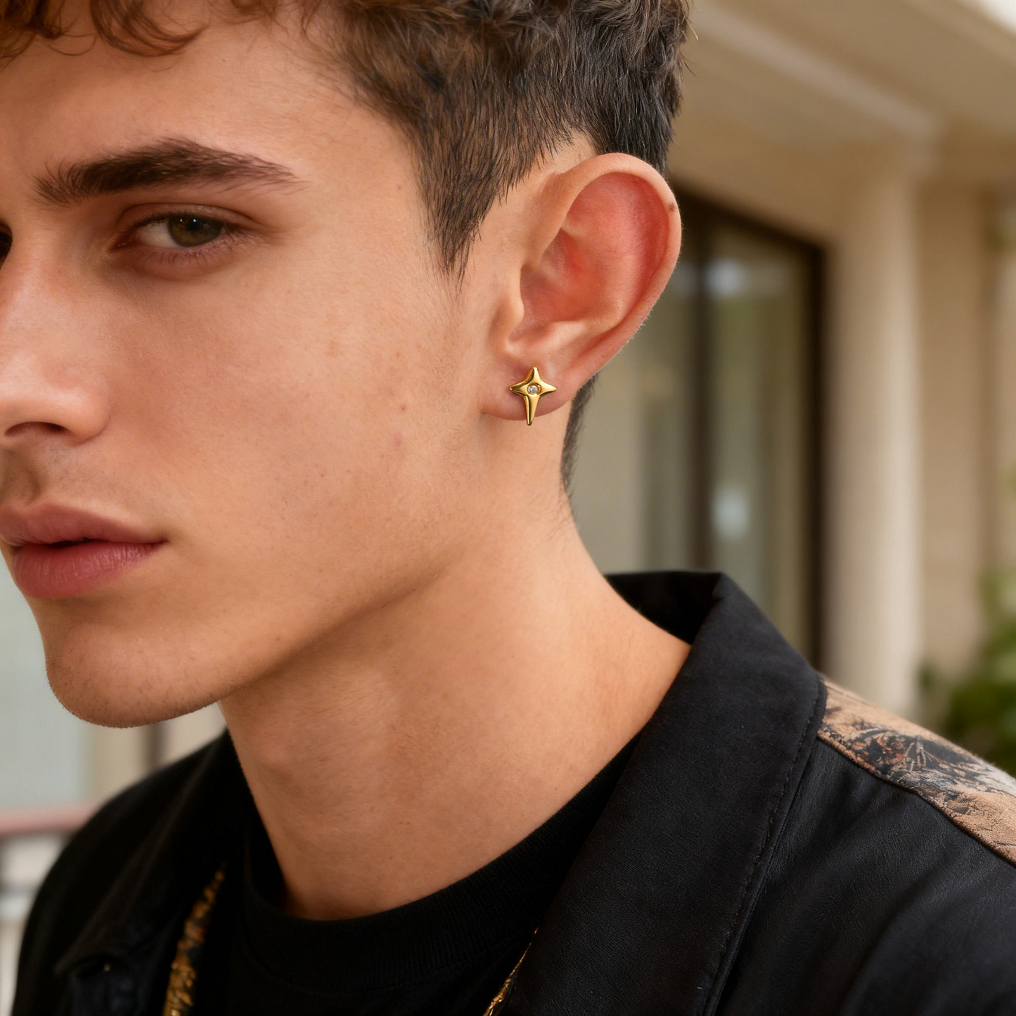 Kemstone Star Stud Earrings Stainless Steel Cubic Zirconia Earrings for Men ES-776