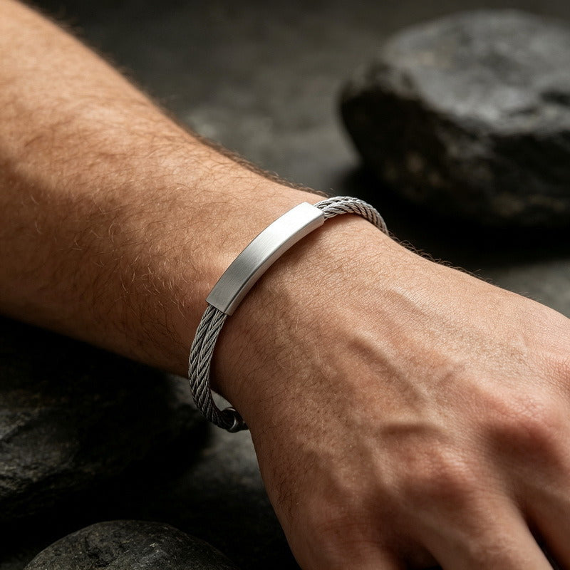 Kemstone Titanium Steel Cable Cuff Bracelet for Men Curved Plate KB146616-KLHQ