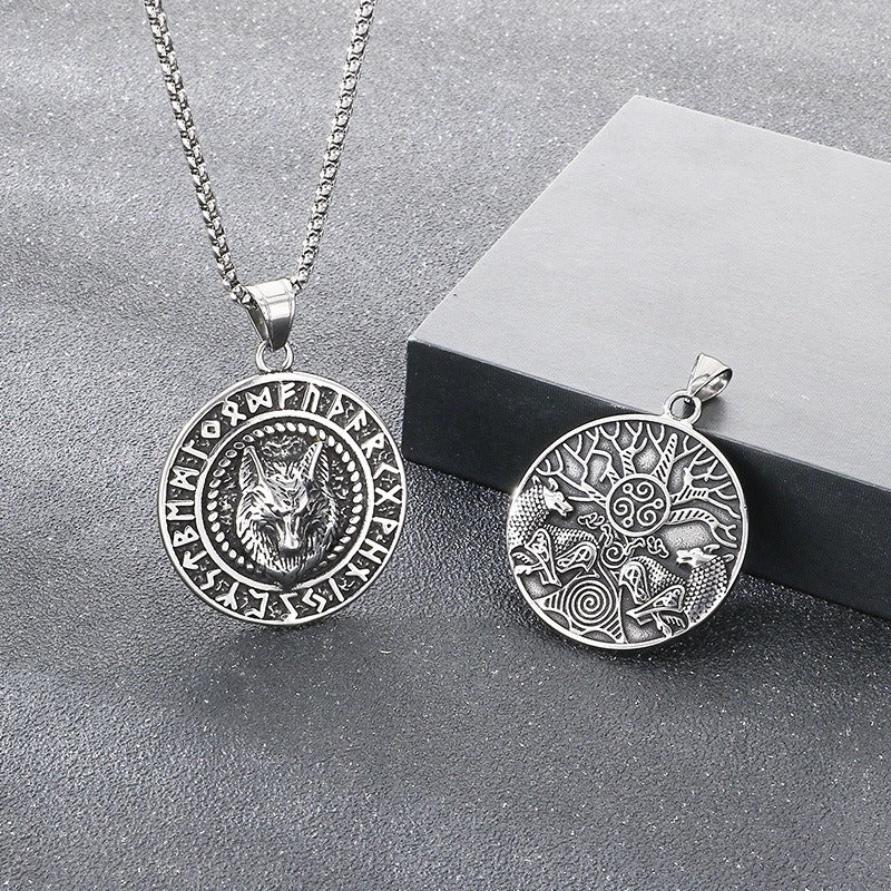 Kemstone Titanium Steel Viking Rune Disc Pendant Necklace for Men KP117021-LU