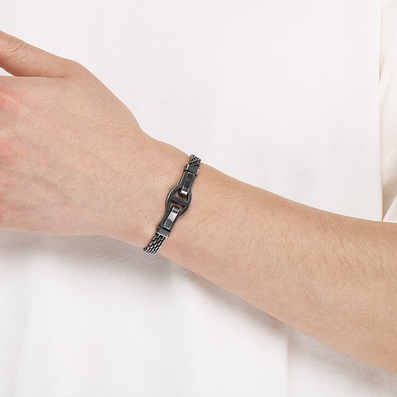 Kemstone Link Clasp Bracelet for Men Women Titanium Steel Flat Mesh Chain KB212801-KFC