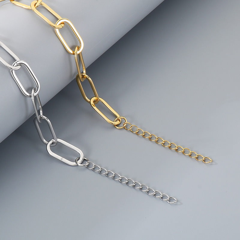 Kemstone Titanium Steel Paperclip Chain Necklace Bracelet for Men Women Minimalist Link KB211659-KFC