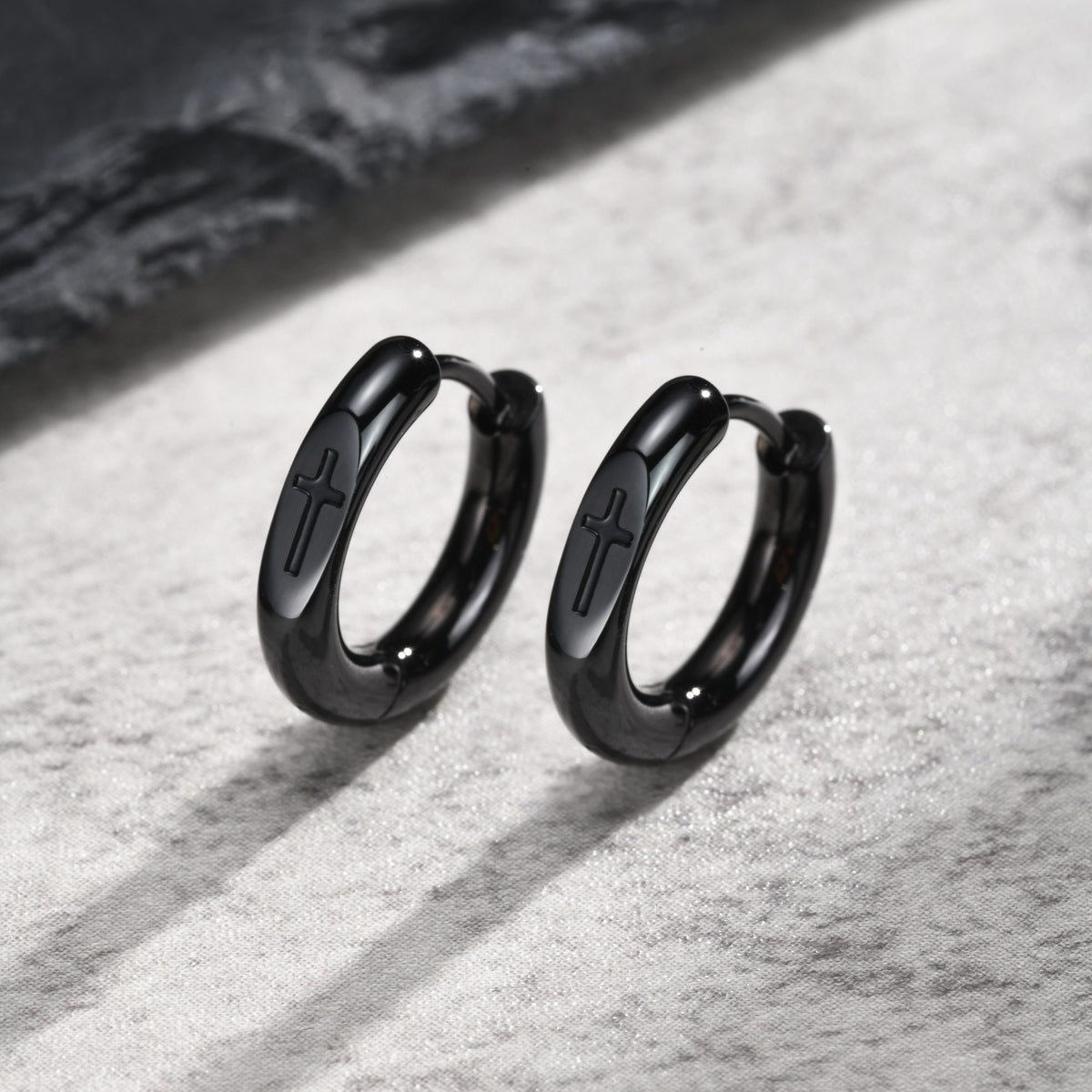 Kemstone Cross Hoop Earrings for Men Stainless Steel EH-870
