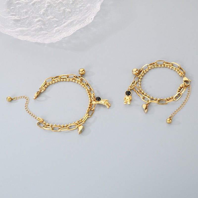 Kemstone Astronaut Magnetic Heart Couple Bracelet Titanium Steel Layered Chain for Men & Women KB208413-Z