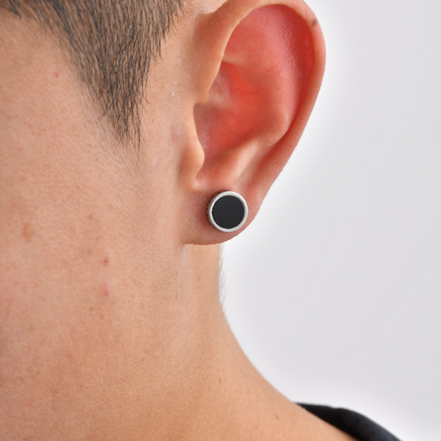 Kemstone Stainless Steel Tiger Eye Stud Earrings – Round Rune Edge Design for Men ES-784