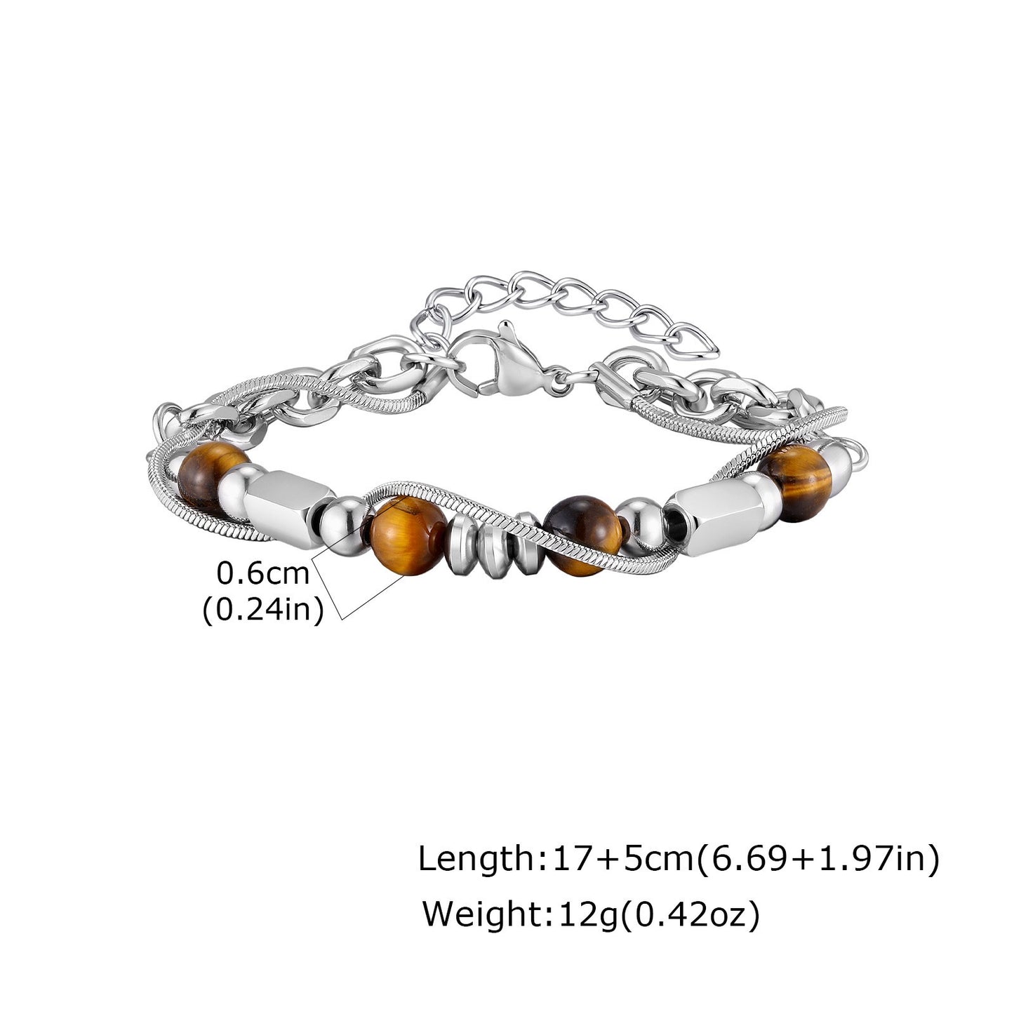 Kemston Stone Bead Bracelet for Men Stainless Steel Layered Design BR-2935